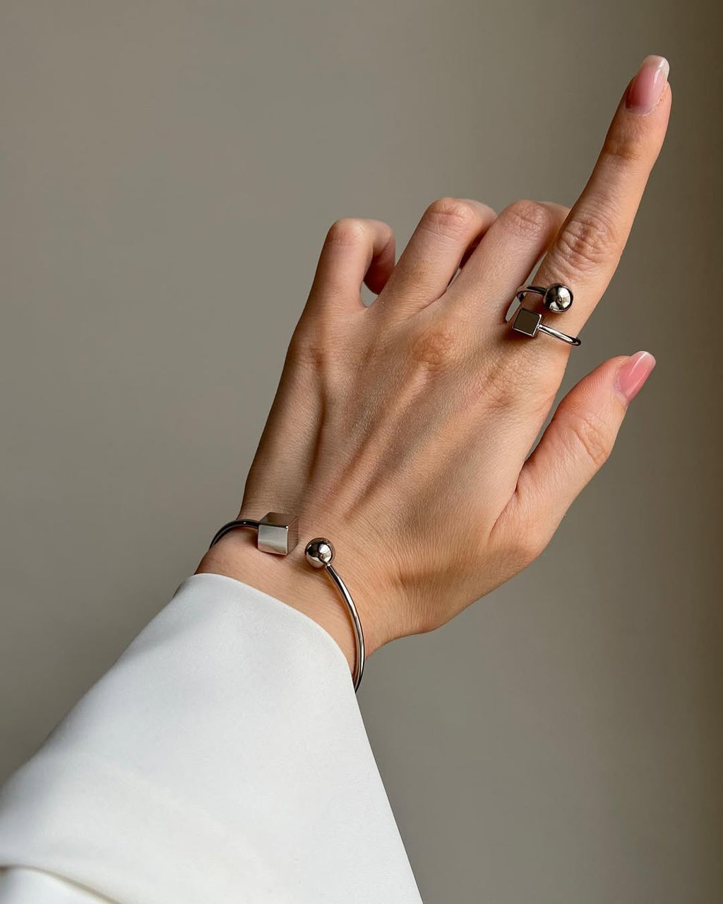 Geometric Cube Adjustable Ring & Bracelet Set