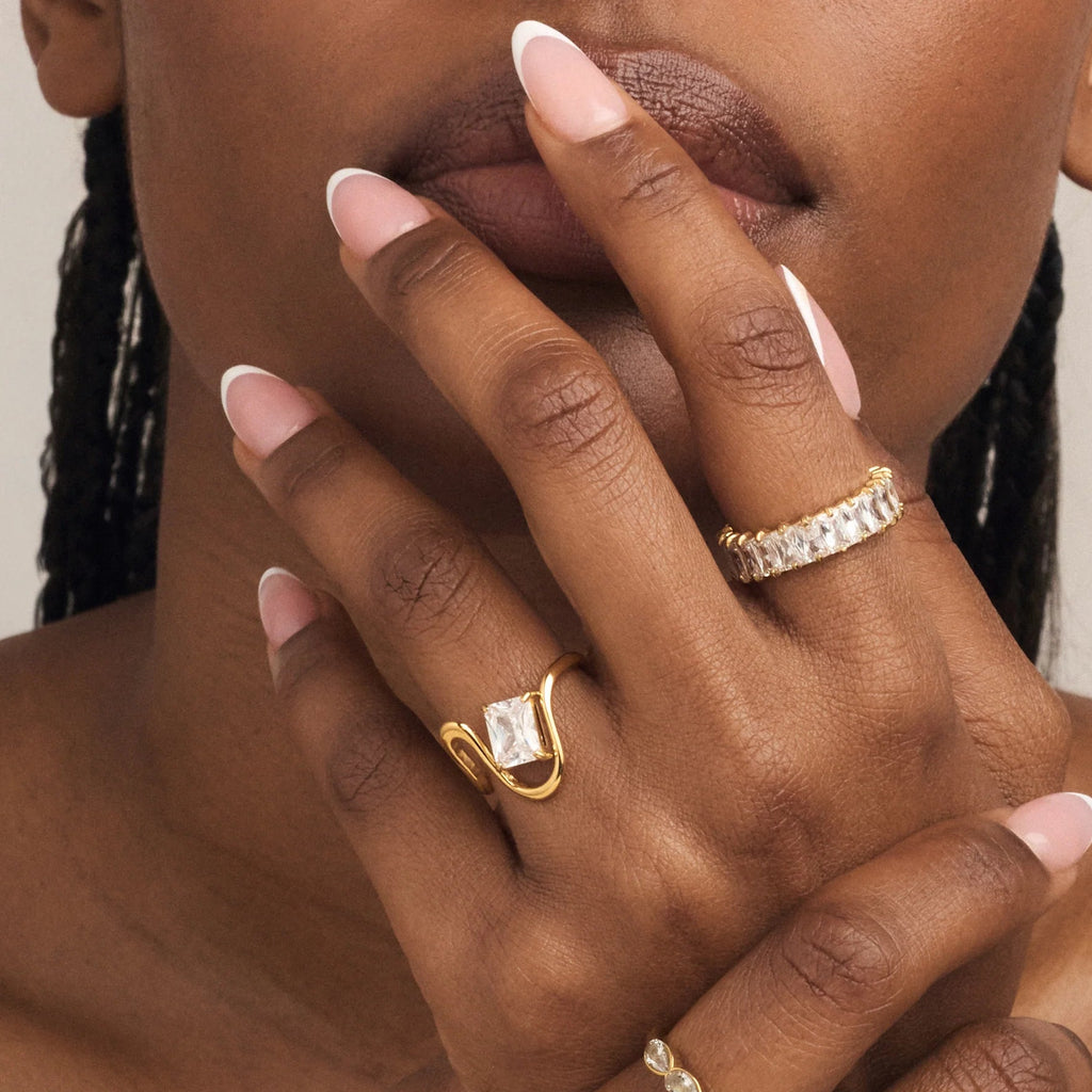Sienna Square Crystal Wave Ring (Stack of 2)