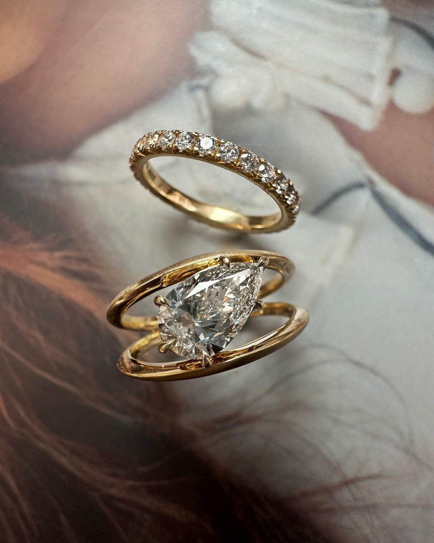 Pear-Shaped Crystal Ring Set