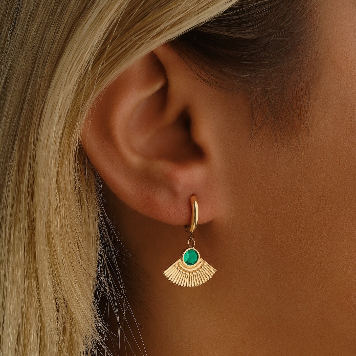 Golden Fan Drop Earrings