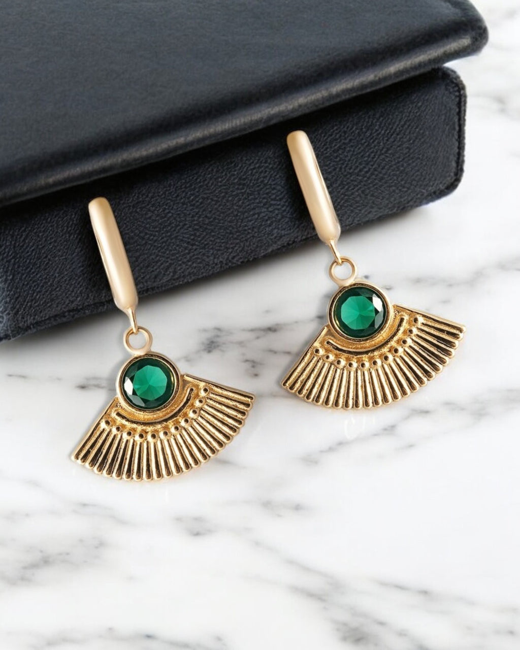 Golden Fan Drop Earrings