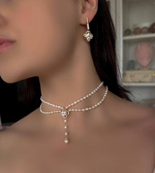 Maëlle Pearl Drop Choker Necklace & Earring Set