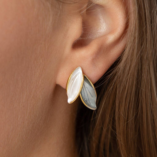 Lila Dual Leaf Enamel Stud Earrings