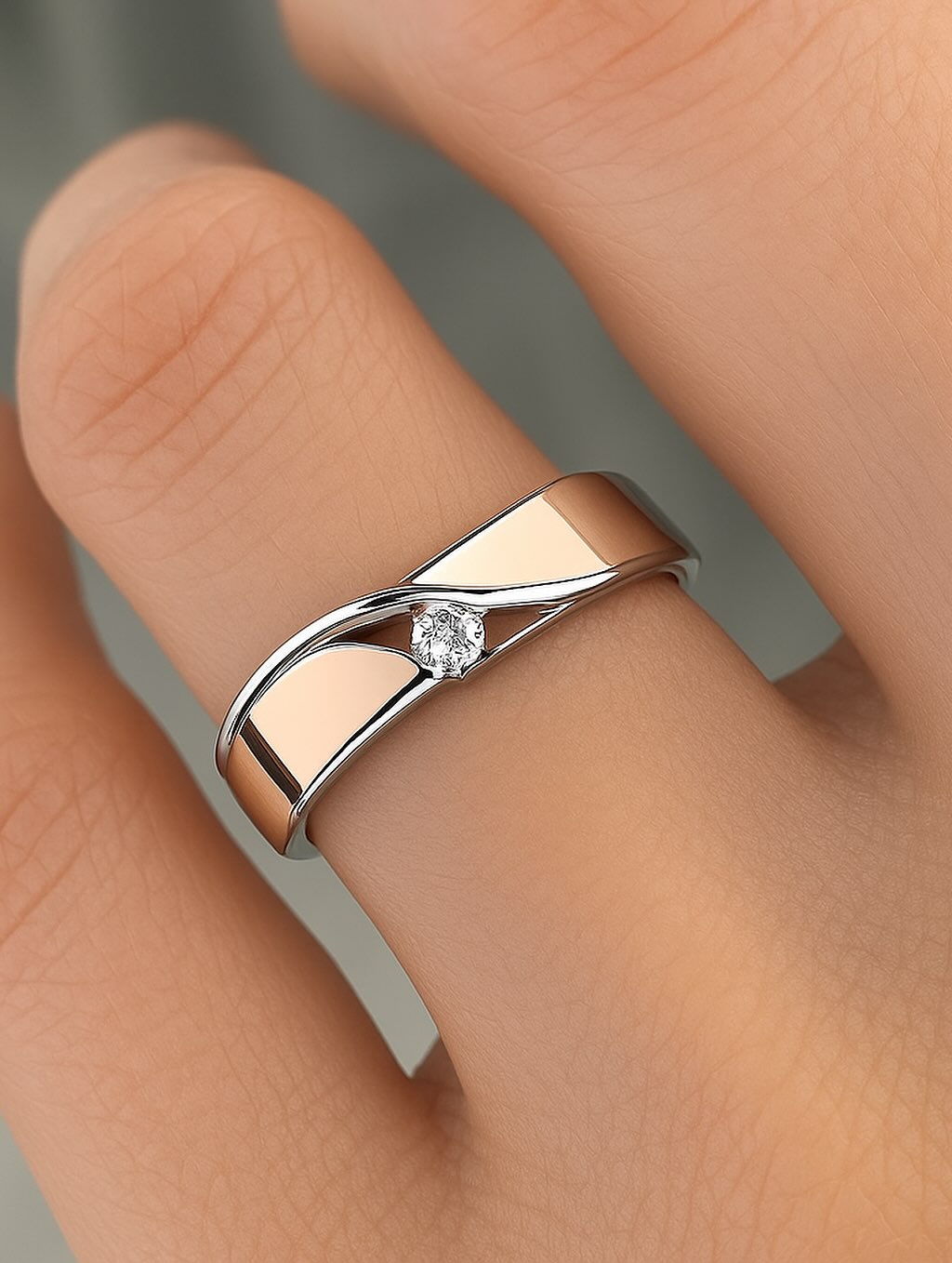Rose Gold and White Gold Plated Solitaire Ring