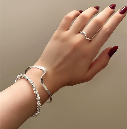 Fluid Curve Cuff & Ring Set