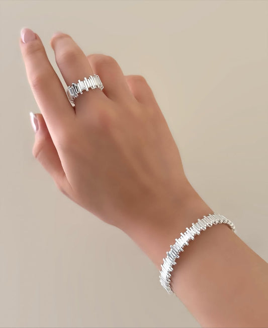 Baguette and Threaded Cut Bracelet & Ring Set