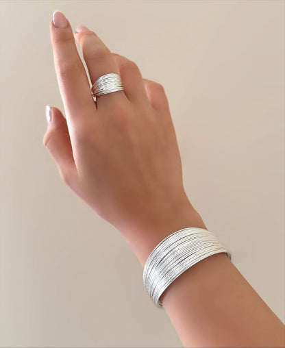 Baguette and Threaded Cut Bracelet & Ring Set