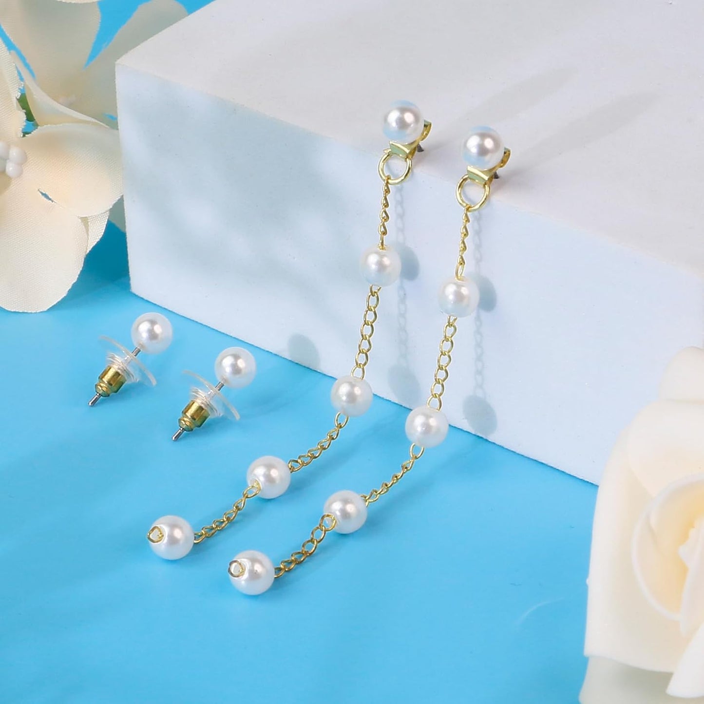 Convertible Double Pearl Drop Earrings – 2-in-1 Gold-Plated Stainless Steel