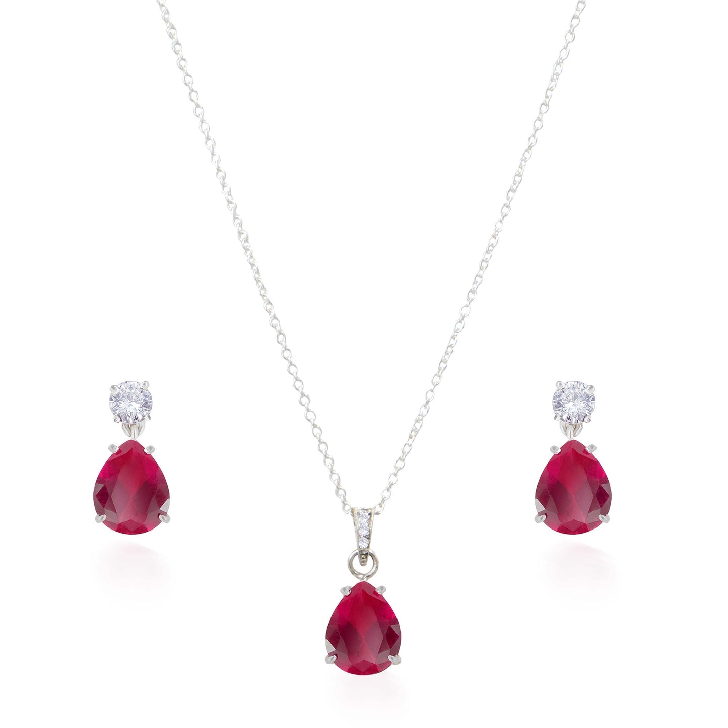 Jane Ruby 925 Silver Pendant Set