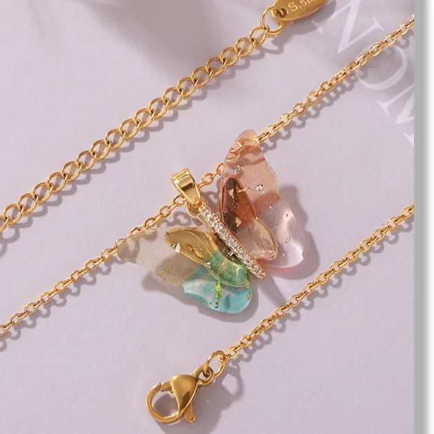 Pastel Wings Gold-Plated Butterfly Pendant Necklace