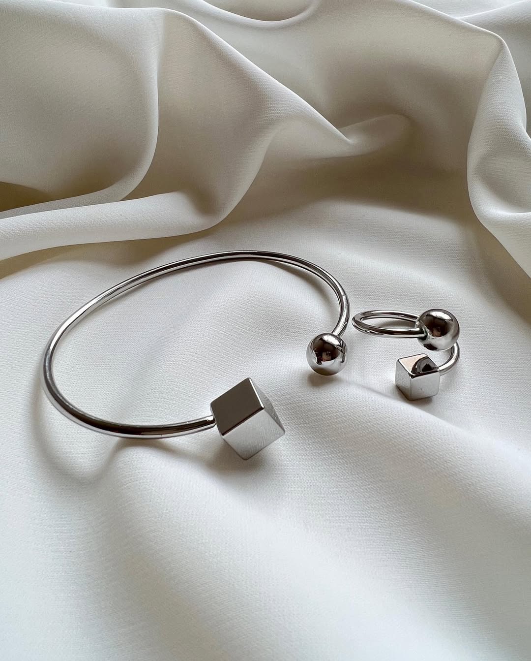 Geometric Cube Adjustable Ring & Bracelet Set