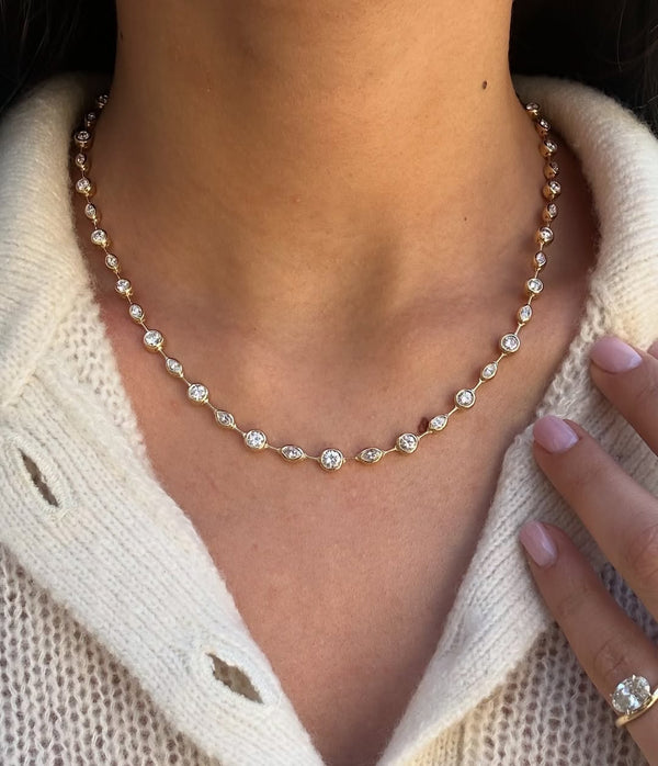 Reha Bezel-set crystal tennis necklace