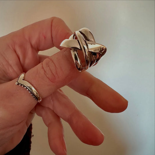 Alix Sculpted Silver Rings - set of 3