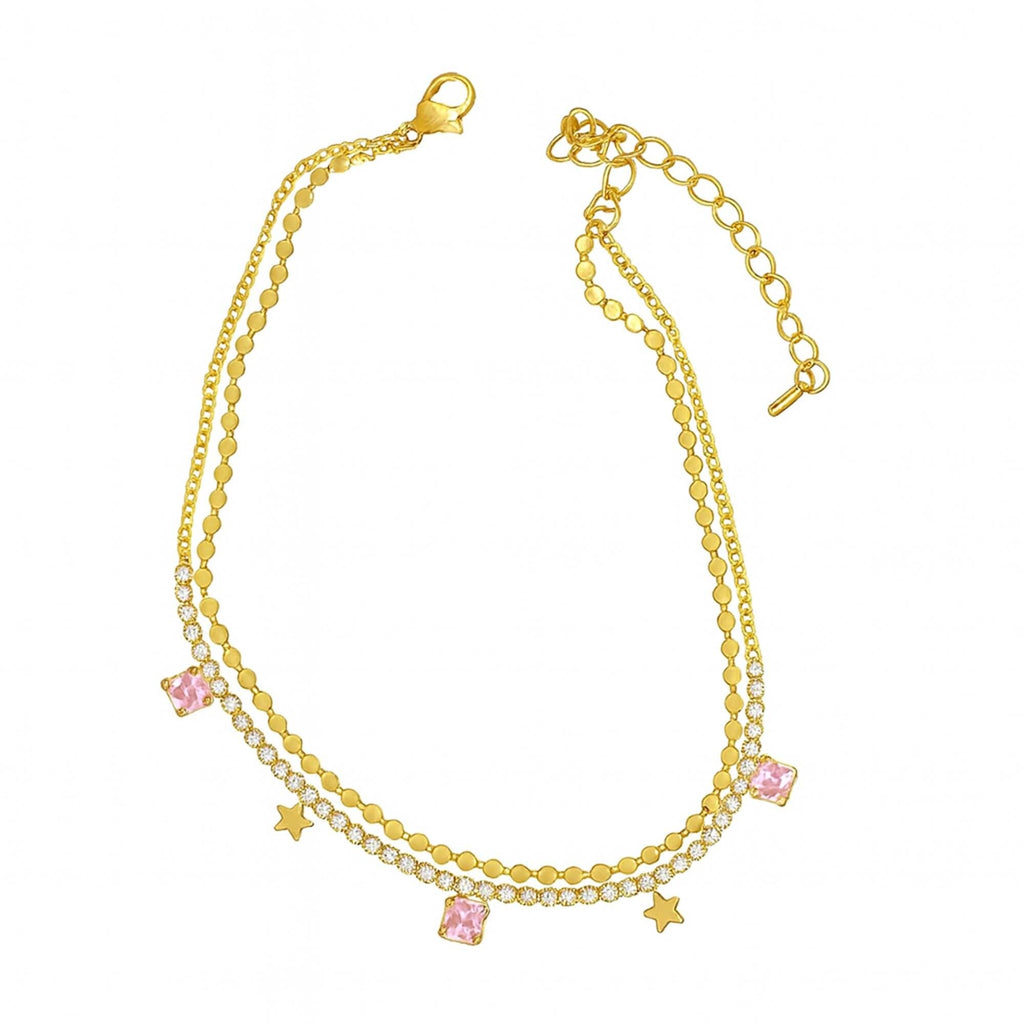 Star Pink Double-Strand Anklet For Women