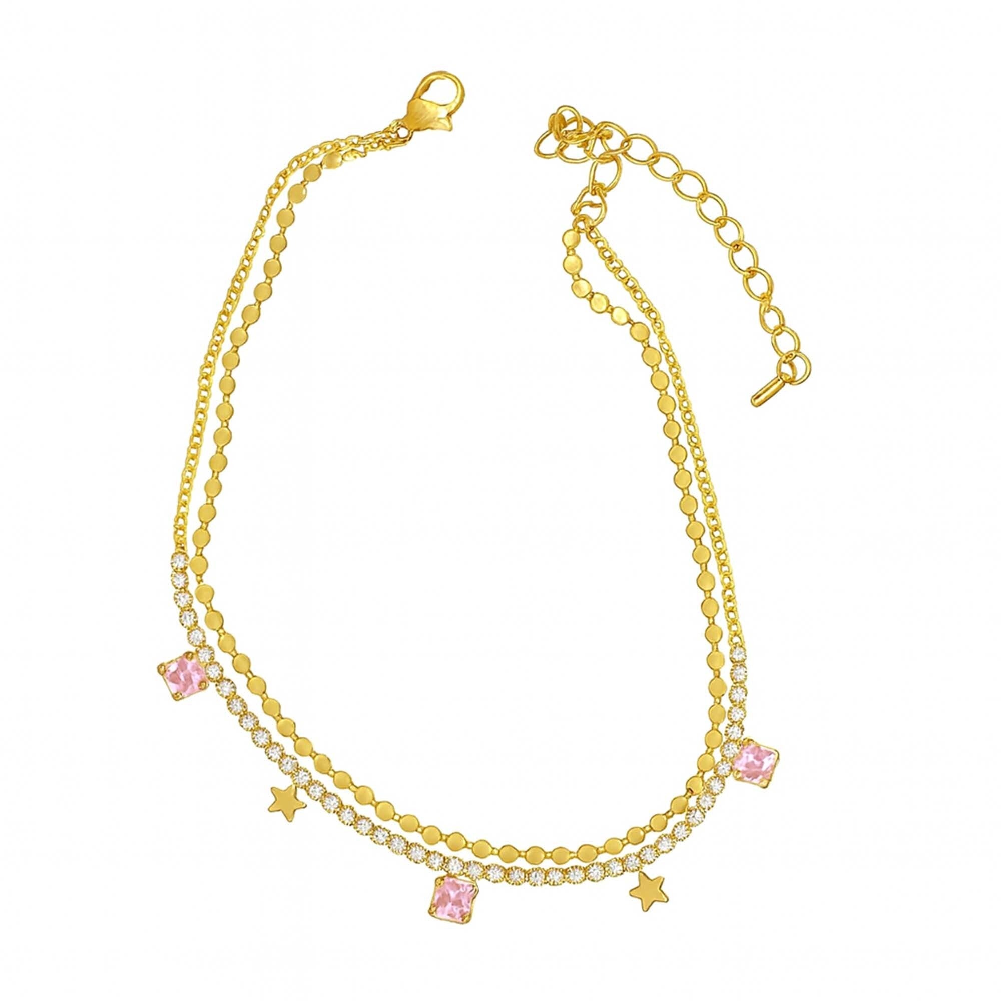 Star Pink Double-Strand Anklet For Women