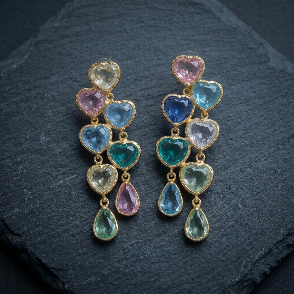 Rena Heart-Shaped Gemstone Drop Earrings