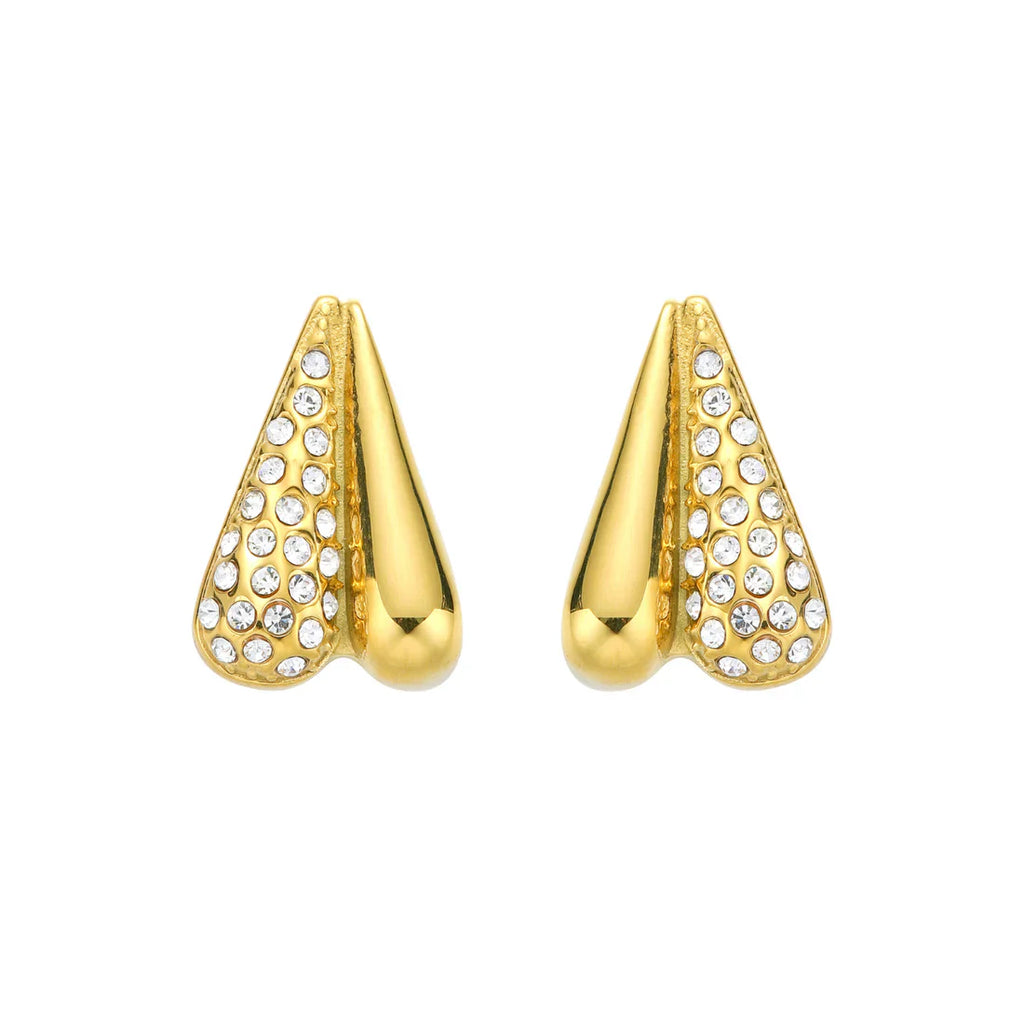 Pave Dipped Heart Earrings in Gold-Plated Finish