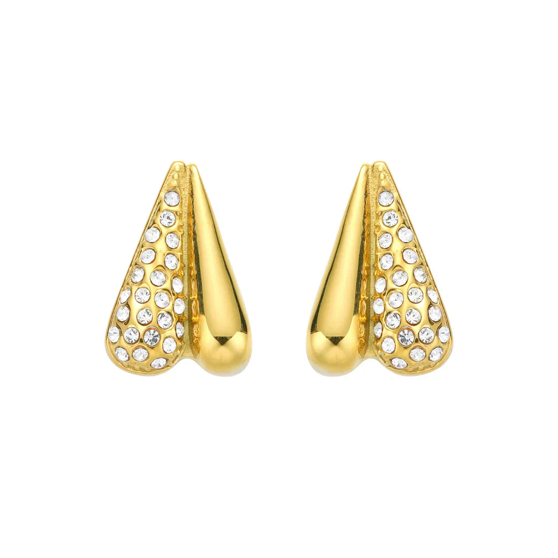 Pave Dipped Heart Earrings in Gold-Plated Finish