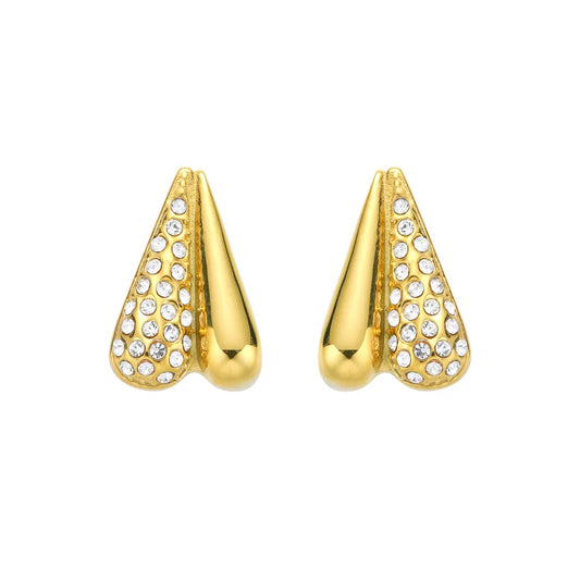 Pave Dipped Heart Earrings in Gold-Plated Finish