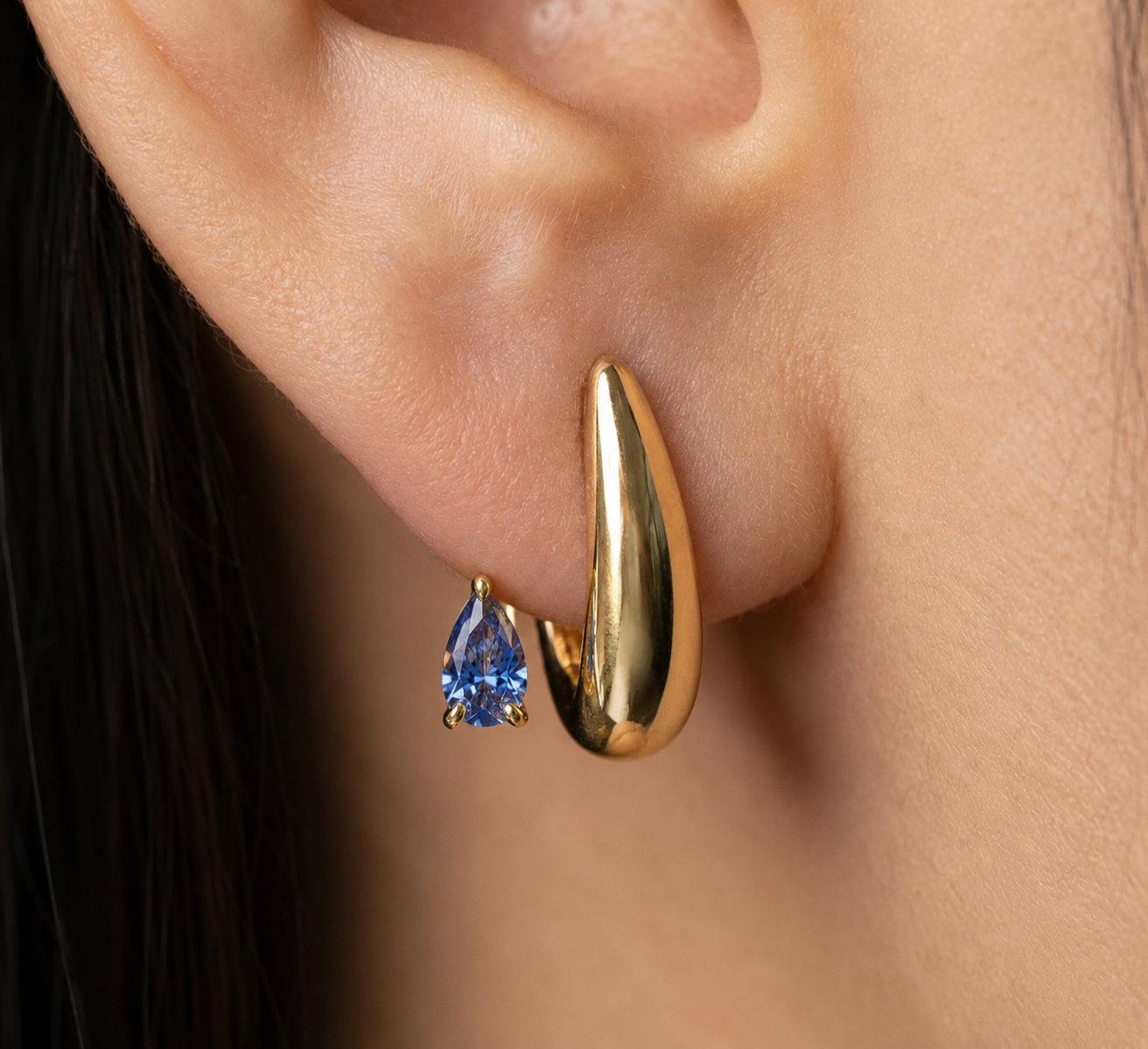 Adele Blue Drop Hoop Earrings