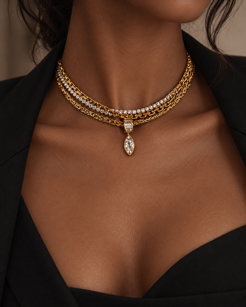 Zavielle Crystal Layered Statement Choker Necklace