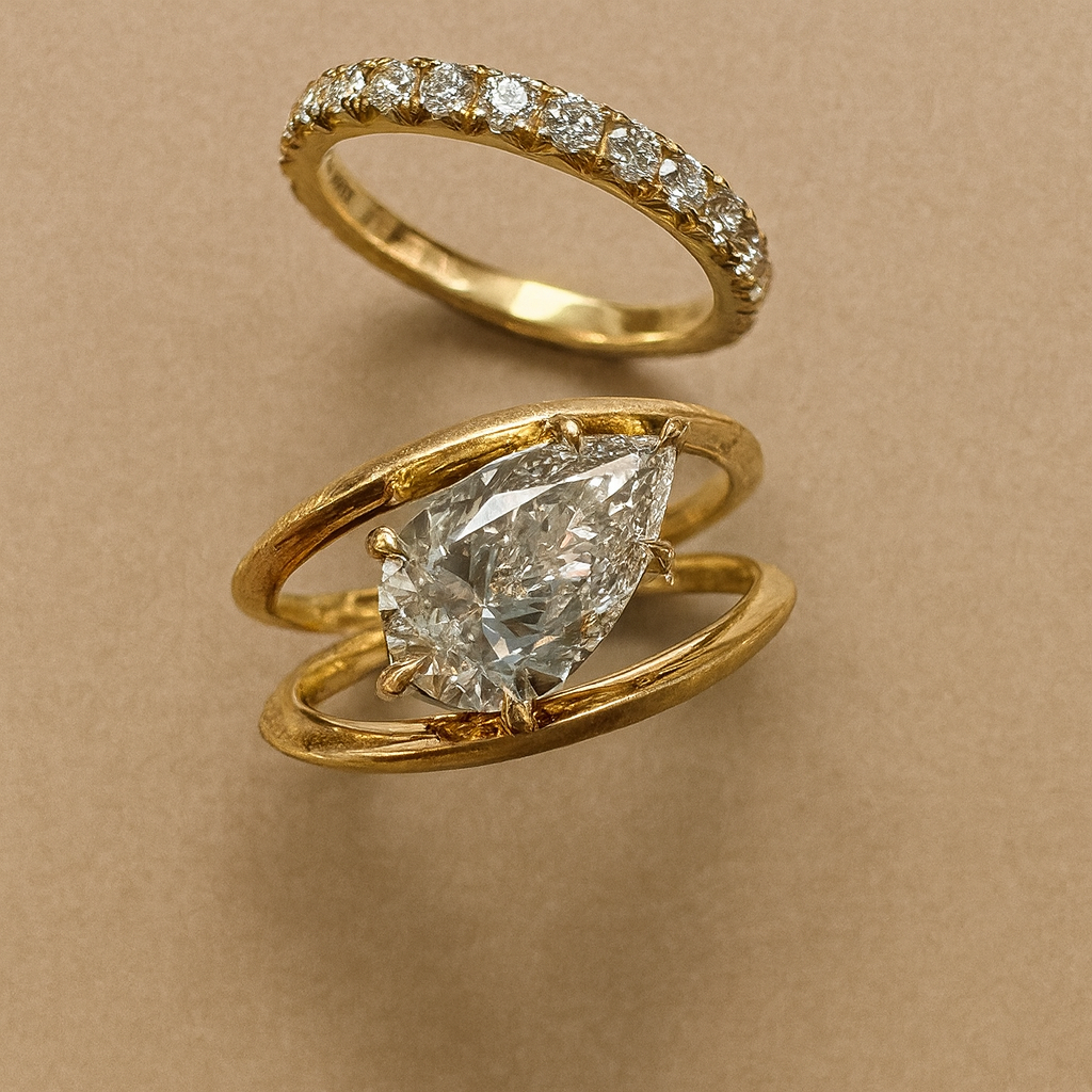 Pear-Shaped Crystal Ring Set