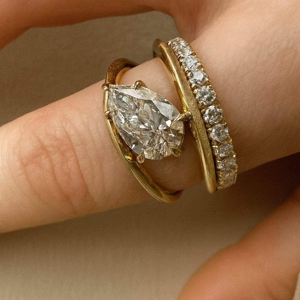 Pear-Shaped Crystal Ring Set