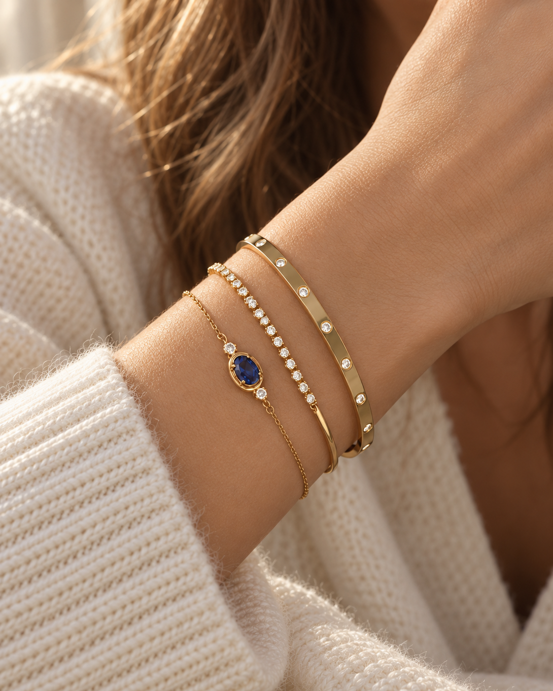 Saphira Blue Gem Bracelet Stack