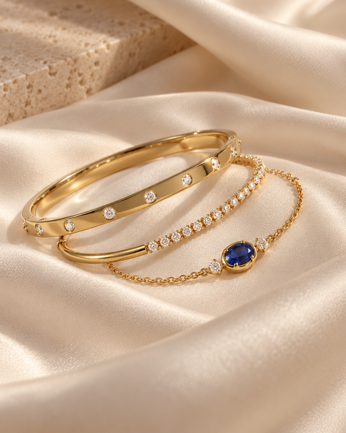 Saphira Blue Gem Bracelet Stack