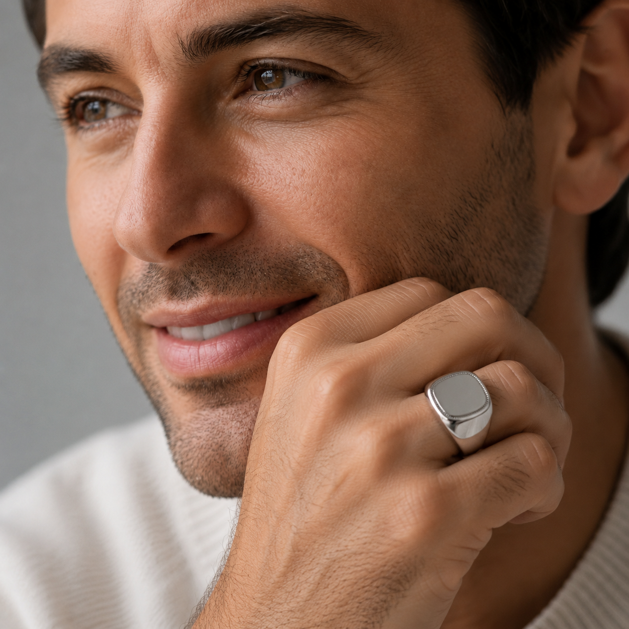 Micro-Engraved Border Silver Signet Ring