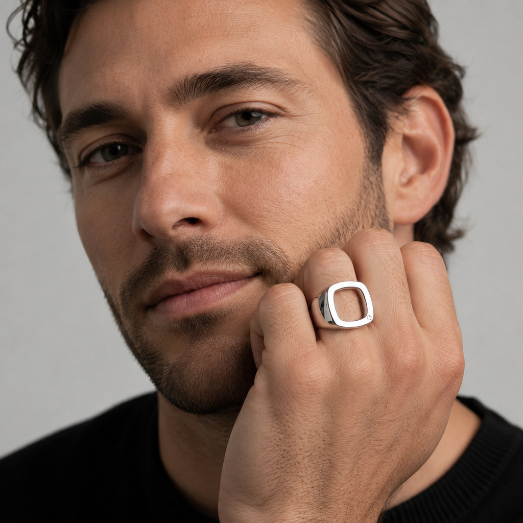 Single Diamond Dot Signet Ring