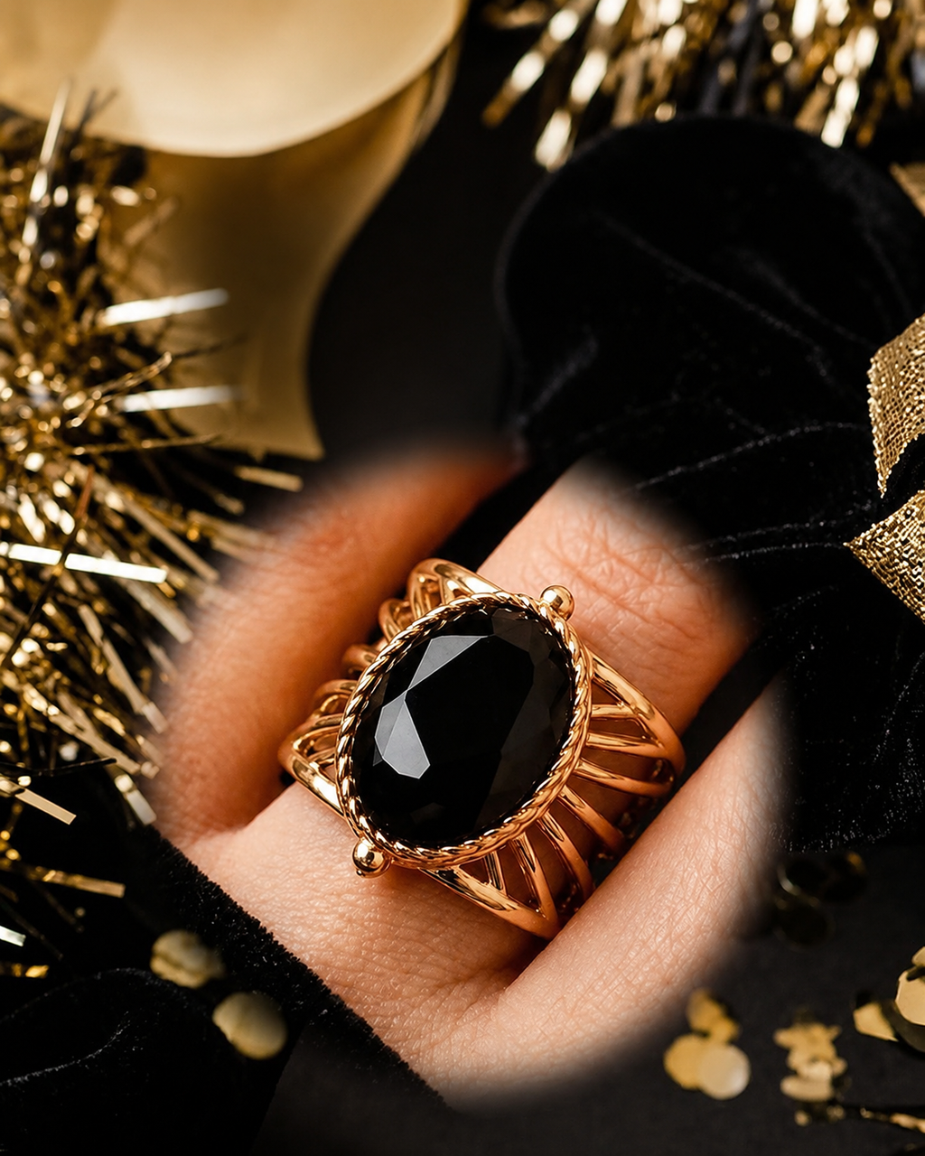 Hazel Noir Adjustable Oval Ring