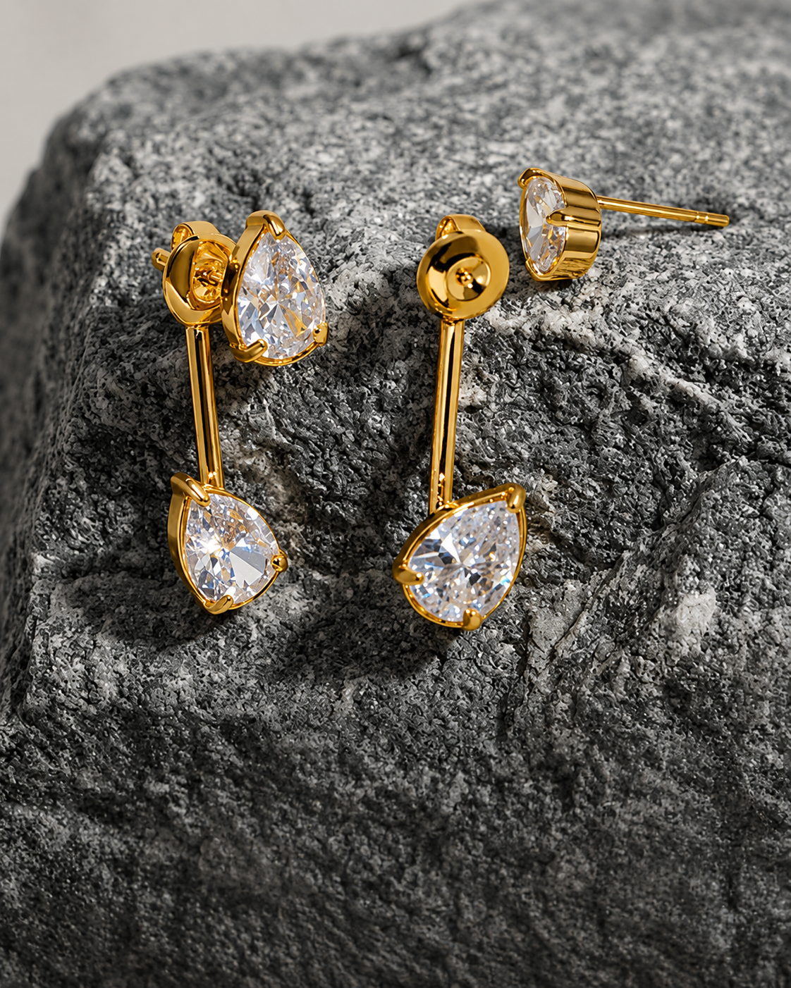 Pear Drop Dual-Crystal Bar Earrings (Two in One)