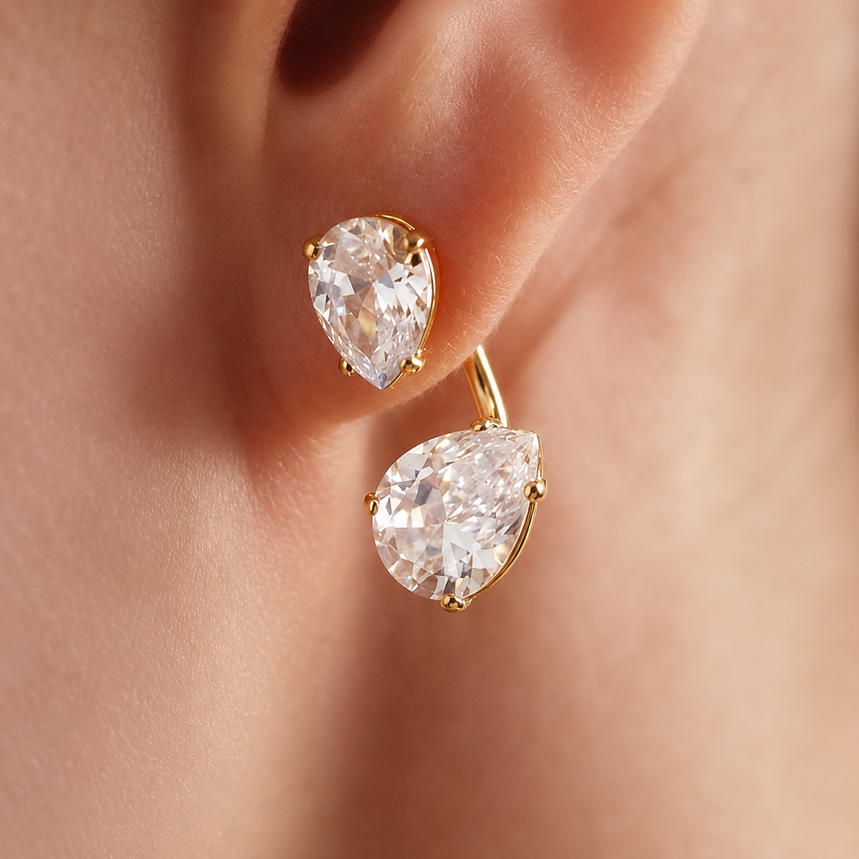 Pear Drop Dual-Crystal Bar Earrings (Two in One)