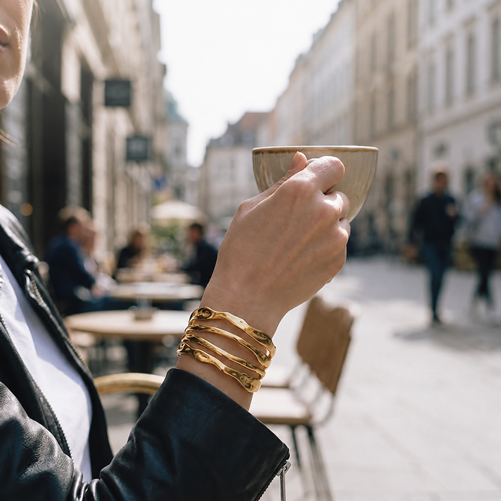 Wave Form Gold Cuff Adjustable Bracelet
