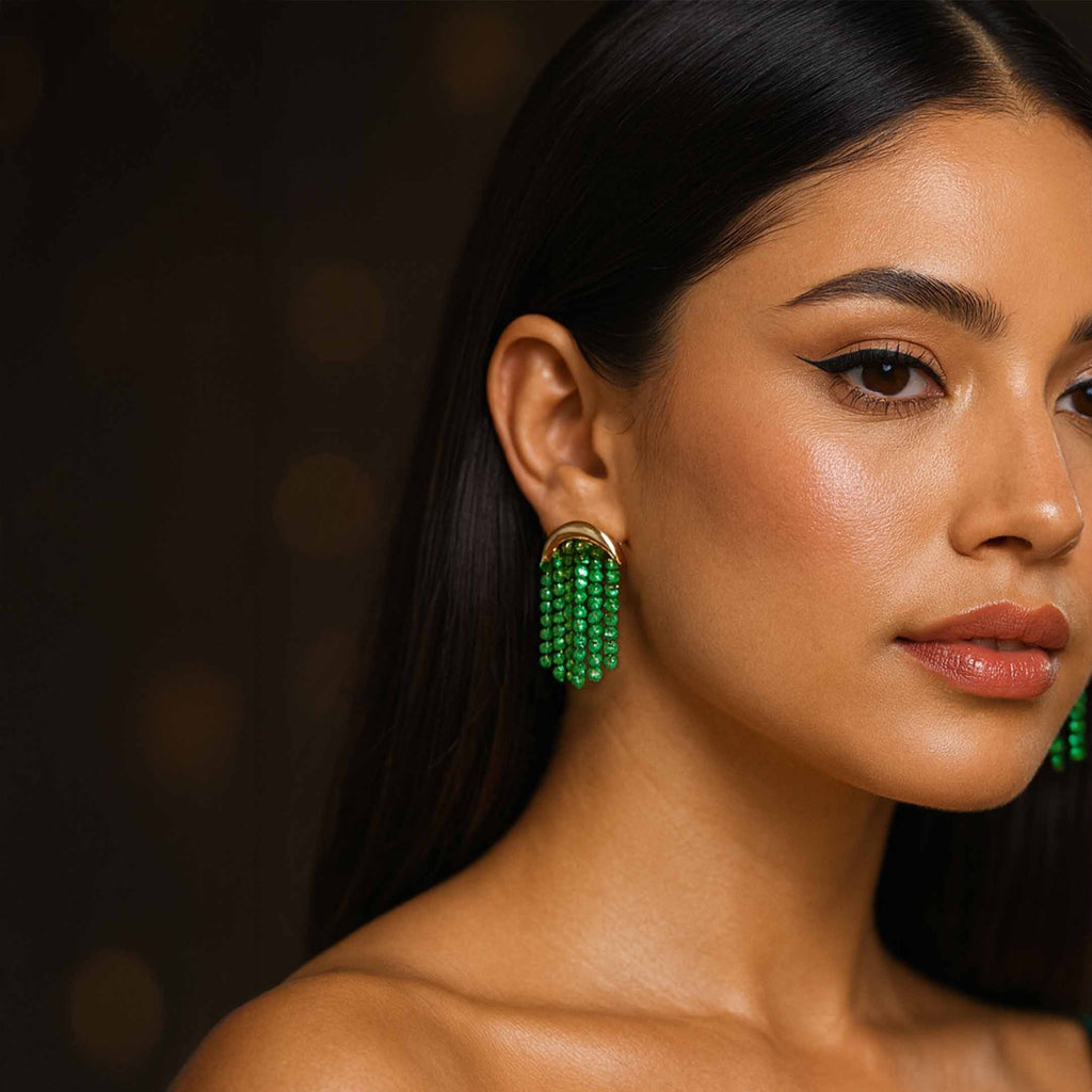 Alina Green Beaded Statement Earrings
