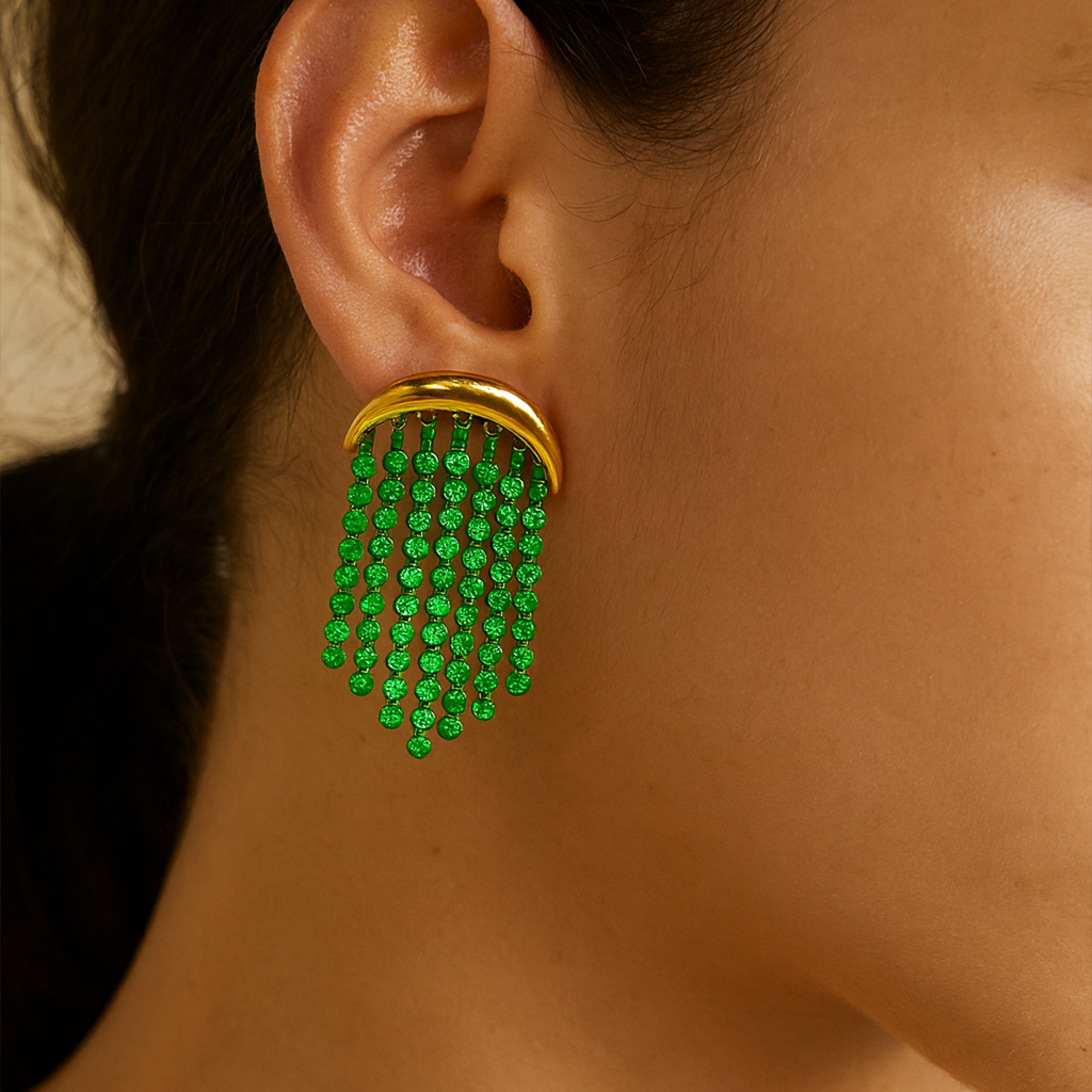 Alina Green Beaded Statement Earrings
