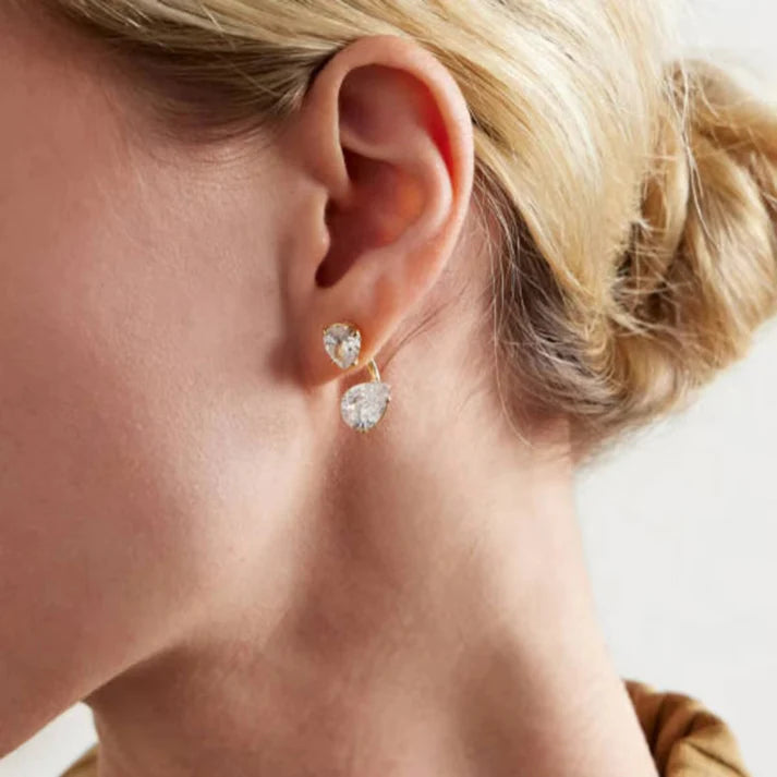 Pear Drop Dual-Crystal Bar Earrings (Two in One)
