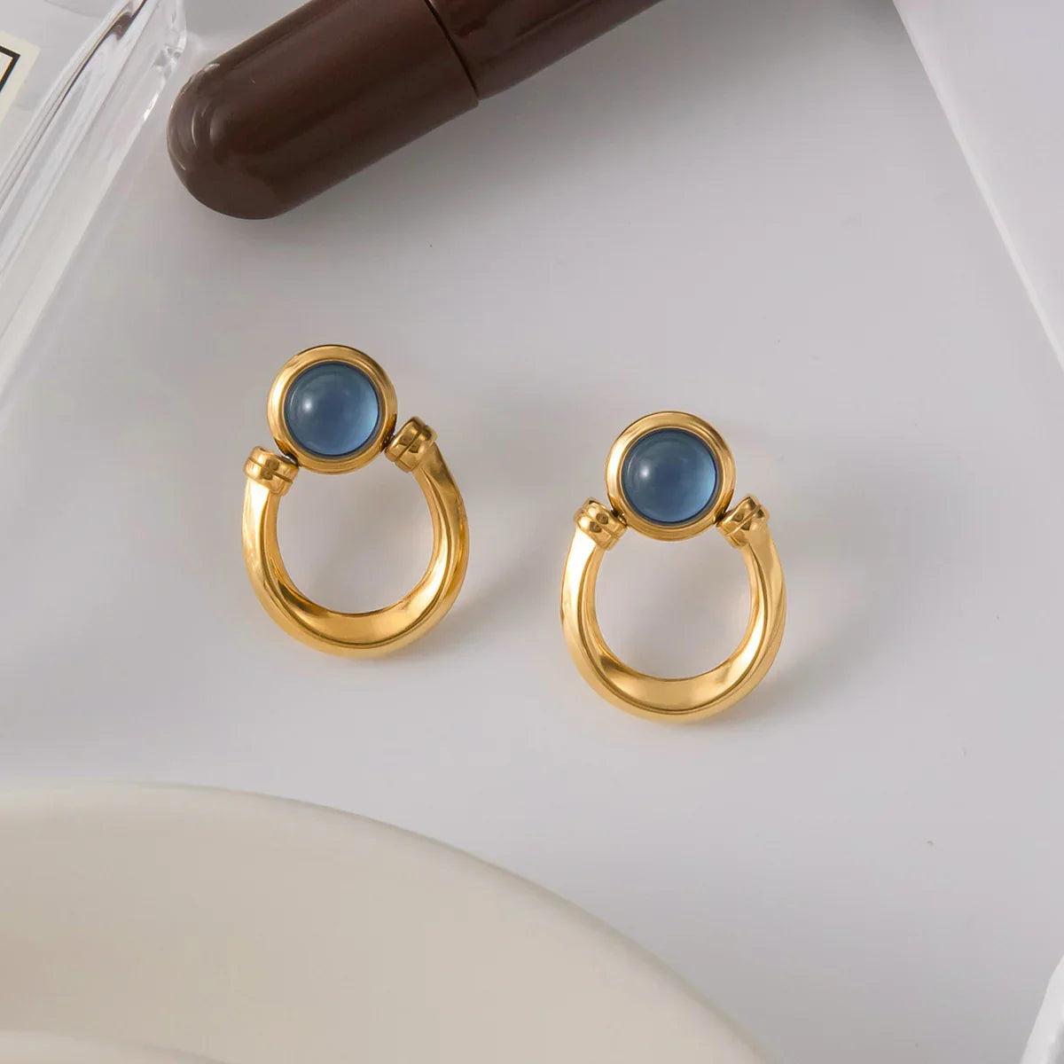 Aeris Blue Stone Hoop Earrings For Women