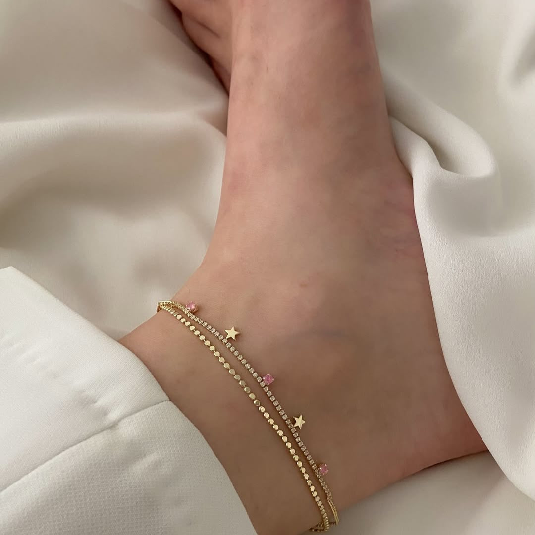 Starry Pink Double-Strand Anklet