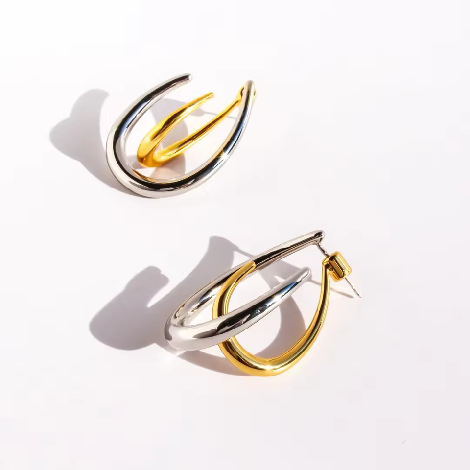 Auri  Dual-Tone Sculpted  Hoop Earrings For Women