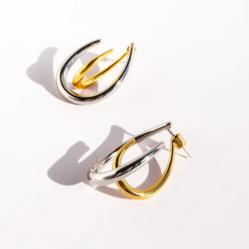 Dual-Tone Sculpted Hoop Earrings