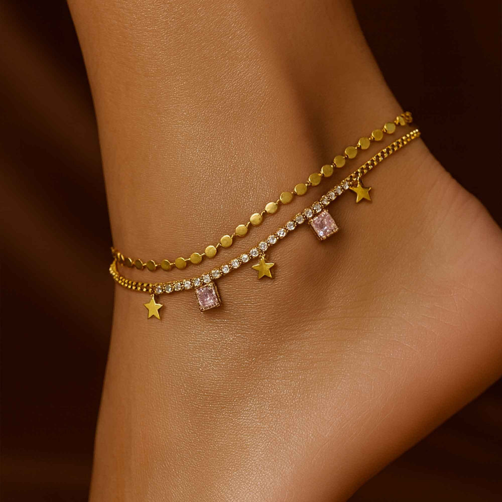 Star Pink Double-Strand Anklet For Women