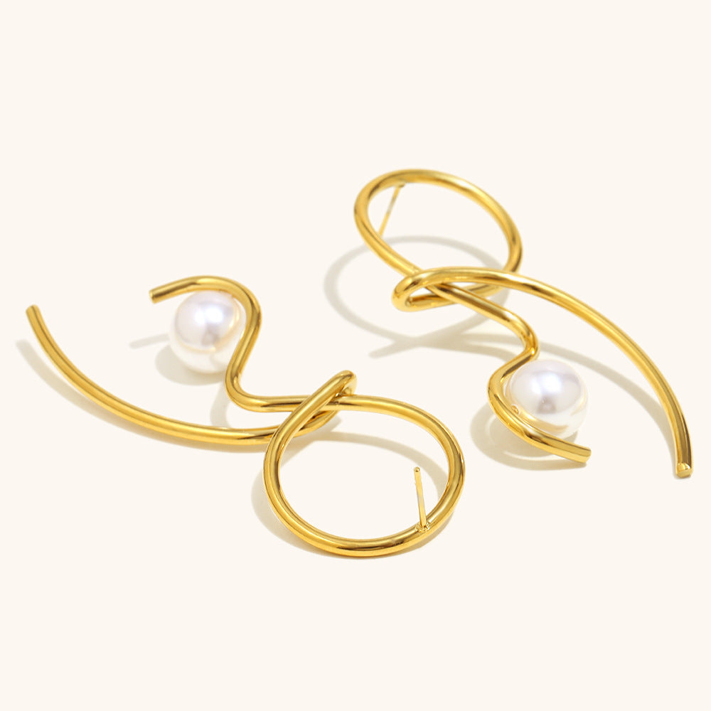Elysia 18K Gold-Plated Pearl Swirl Earrings For Women
