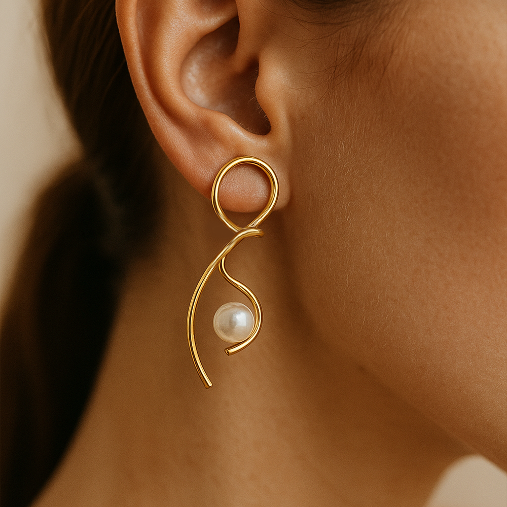 Elysia 18K Gold-Plated Pearl Swirl Earrings For Women