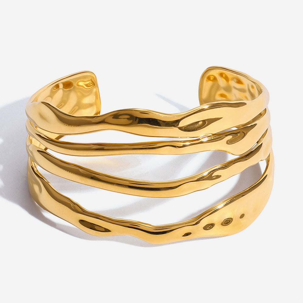 Wave Form Gold Cuff Adjustable Bracelet