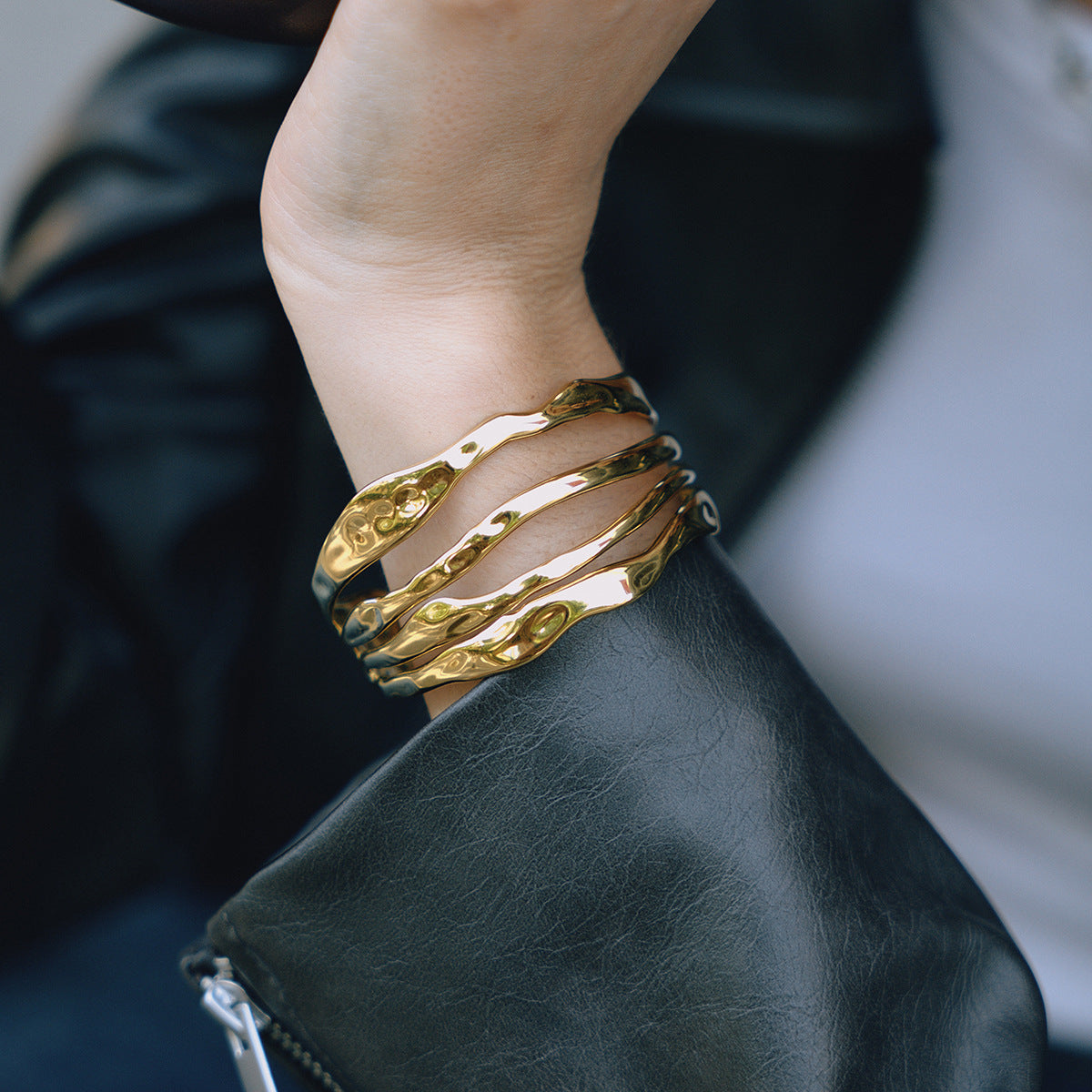 Wave Form Gold Cuff Adjustable Bracelet