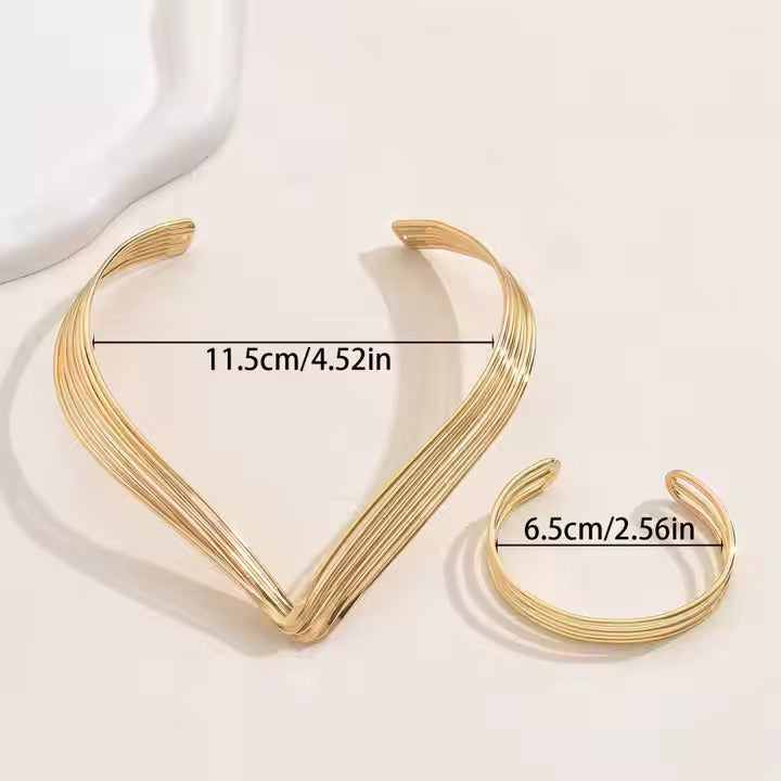 Bold Punk Open-Ended Choker & Bracelet Set for Women