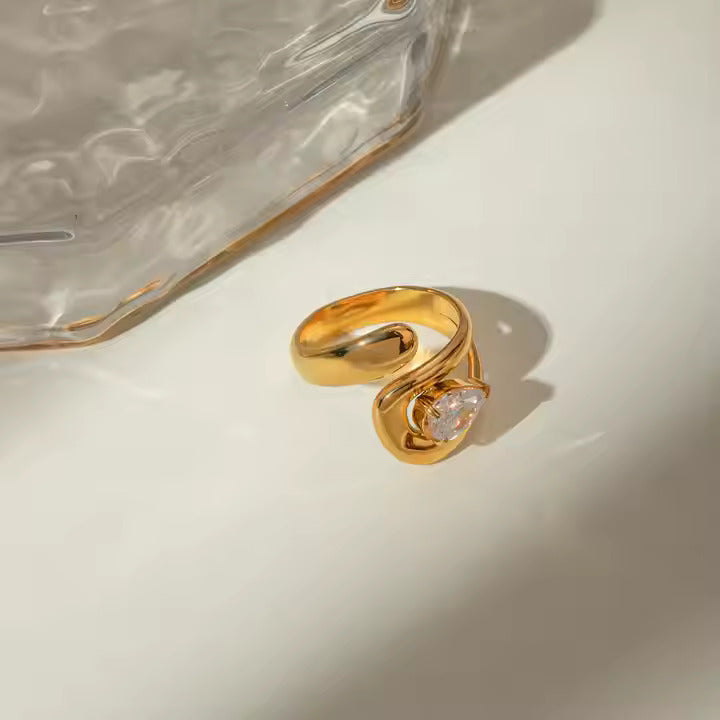 Pear-Cut Swirl Open Ring in 18K Gold Plating