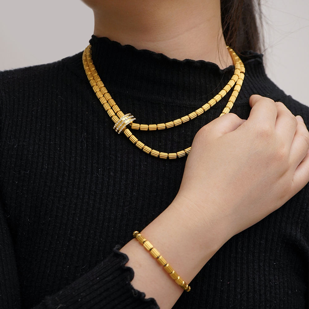 Charlotte Layered Gold Necklace and Bracelet Set